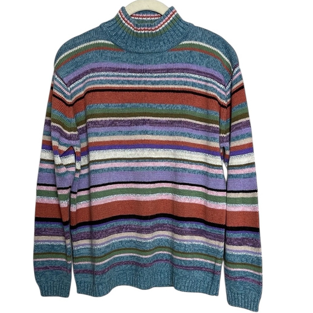 Vintage Tiara International Multicolor Striped Mock Neck Sweater Sz S